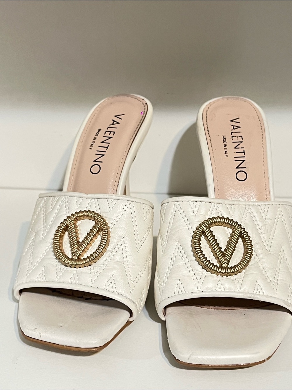 Valentino by Mario Valentino Venere Ivory Quilted Leather Heeled Sandals Size 7 - Picture 7 of 16